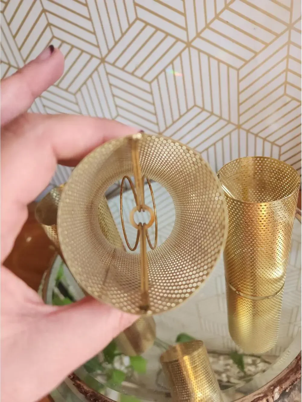 Vintage Mid Century Modern Brass Mesh Light Diffuser 5